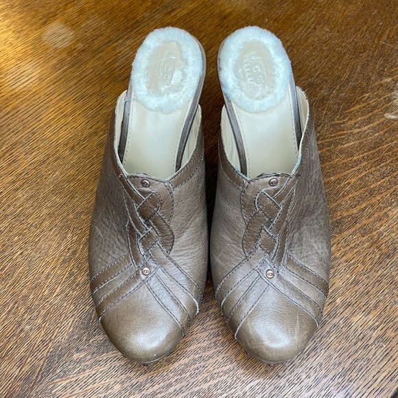 Ugg Australia Brown Leather Wedge Mules Size 6.5